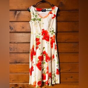 Sleeveless White Maxi Dress with Red Poppy Print